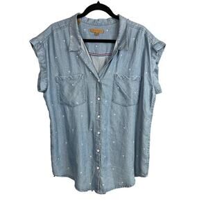 Jachs Girlfriend Cap Sleeve Palm Tree Novelty Print Button Down Shirt Size M